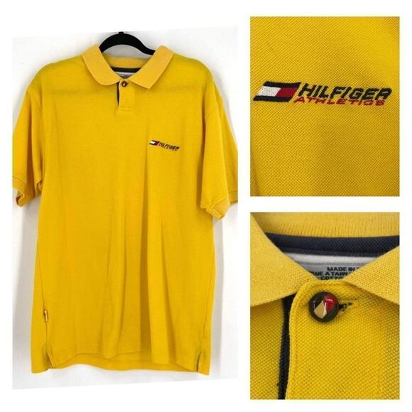 Vintage Tommy Hilfiger Men's Athletics Fit Short Sleeve Polo Shirt Yellow Large - Picture 1 of 10